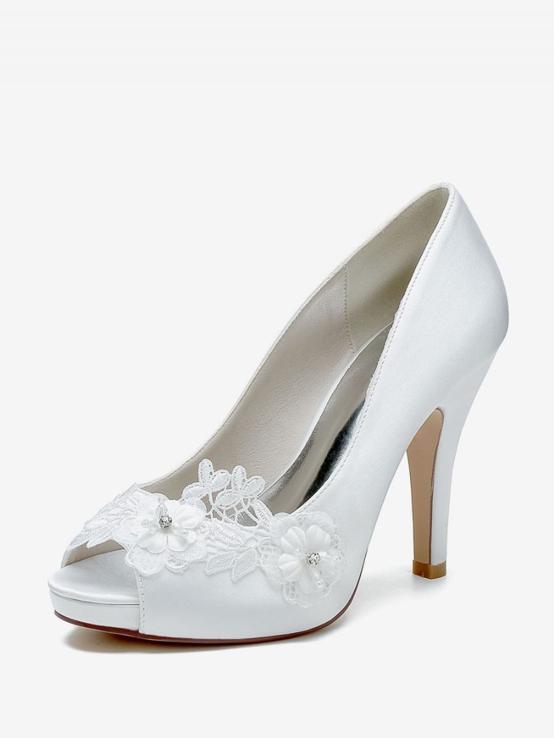 Chaussures Mariage Pour Femmes Escarpins Mariée Satin À Bout Ouvert