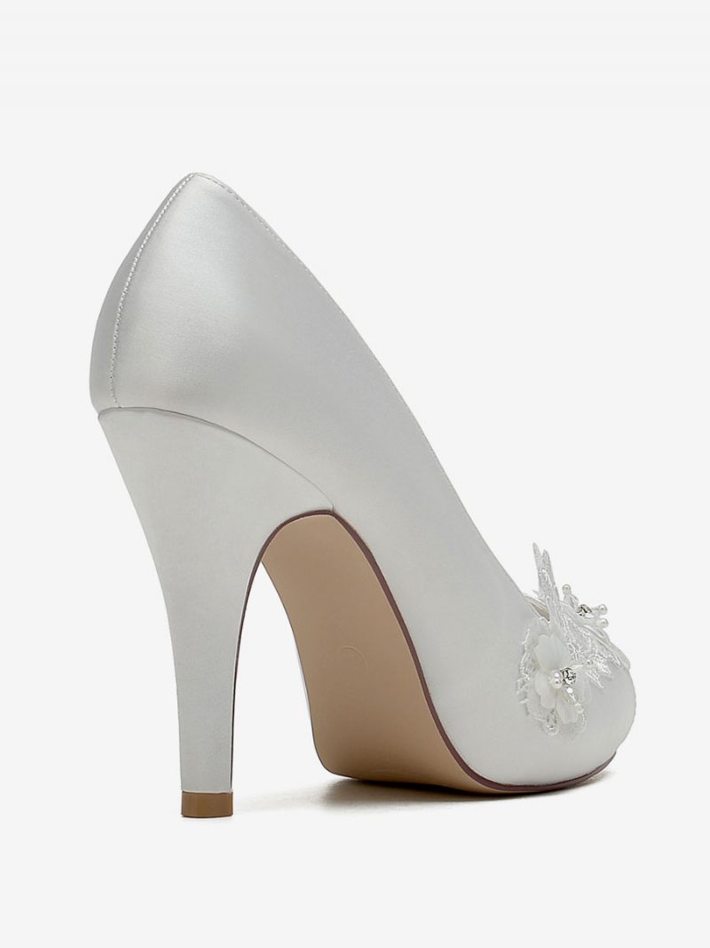 Chaussures Mariage Pour Femmes Escarpins Mariée Satin À Bout Ouvert - Ivoire