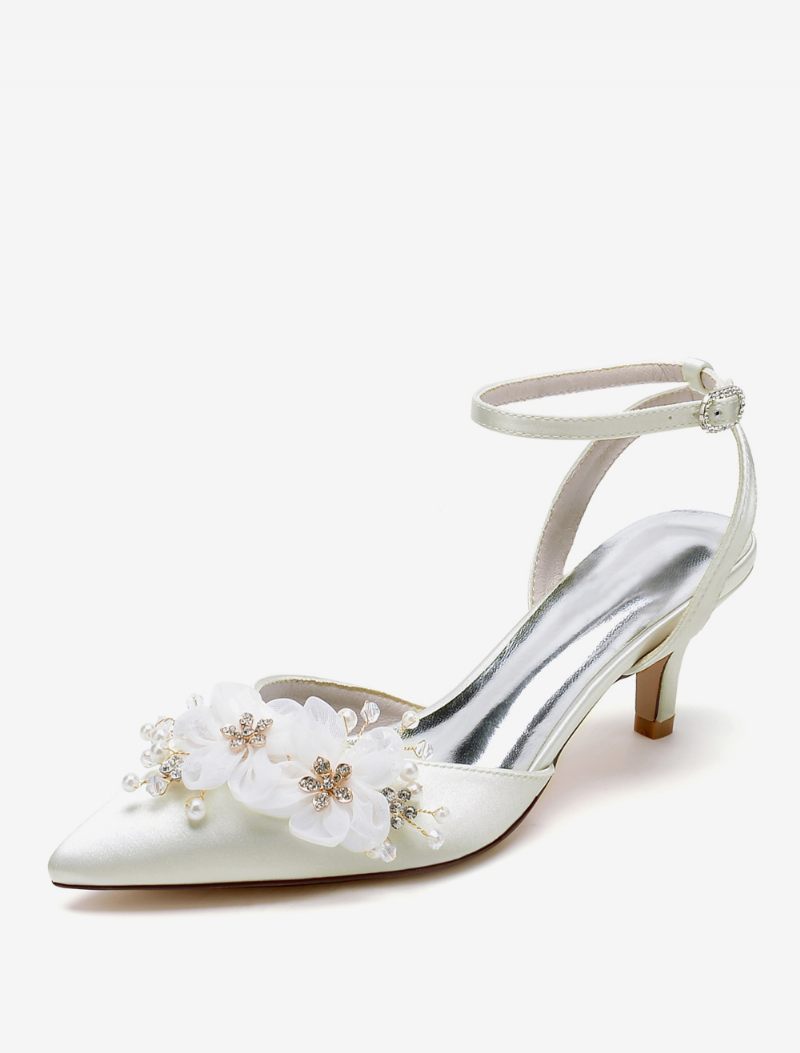 Chaussures Mariage Pour Femmes Escarpins Mariée Satin Bout Pointu - Ivoire