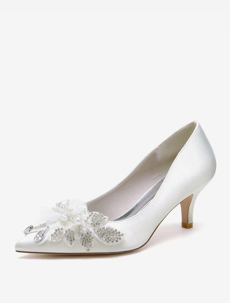 Chaussures Mariage Pour Femmes Escarpins Mariée Satin Bout Pointu - Ivoire