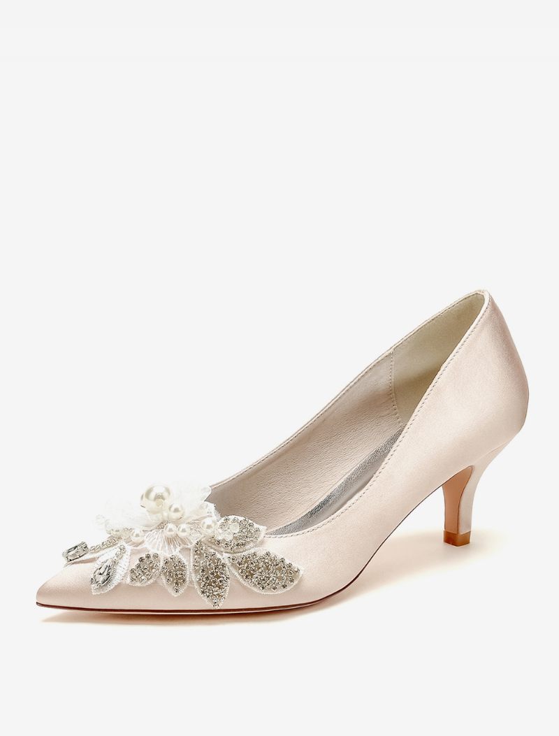 Chaussures Mariage Pour Femmes Escarpins Mariée Satin Bout Pointu - Champagne