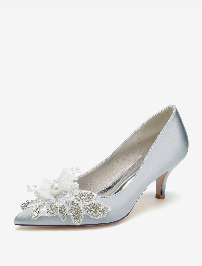 Chaussures Mariage Pour Femmes Escarpins Mariée Satin Bout Pointu - Argent