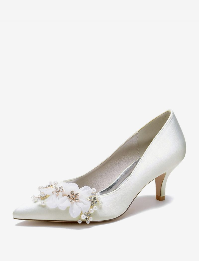 Chaussures Mariage Pour Femmes Escarpins Mariée Satin Bout Pointu - Ivoire