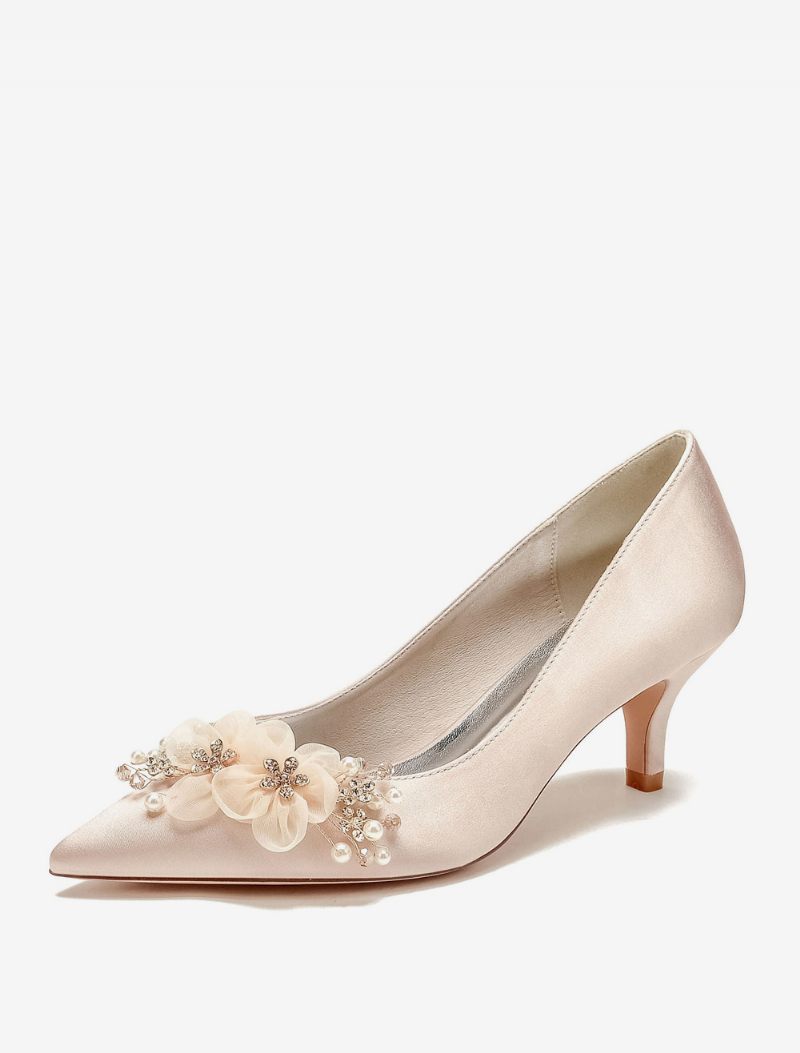 Chaussures Mariage Pour Femmes Escarpins Mariée Satin Bout Pointu - Champagne