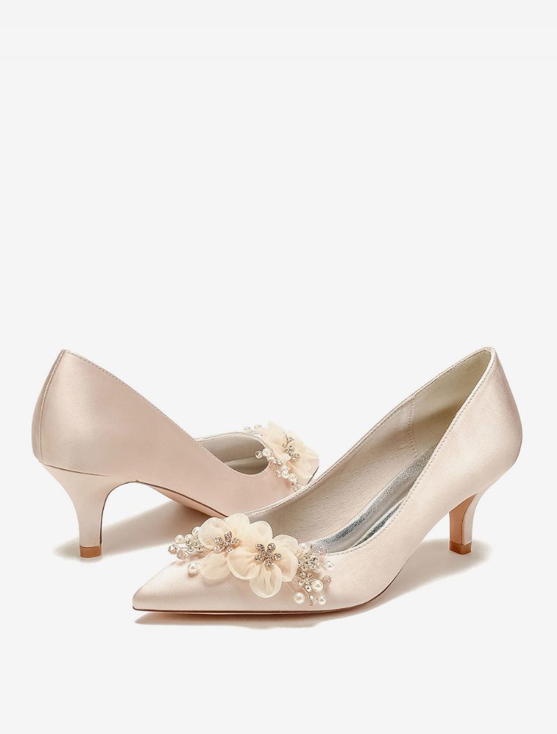 Chaussures Mariage Pour Femmes Escarpins Mariée Satin Bout Pointu - Champagne