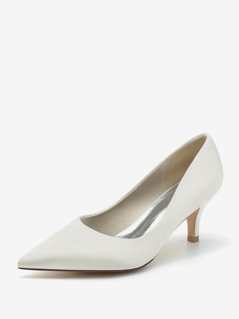 Chaussures Mariage Pour Femmes Escarpins Mariée Soie Et Satin Bout Pointu - Ivoire