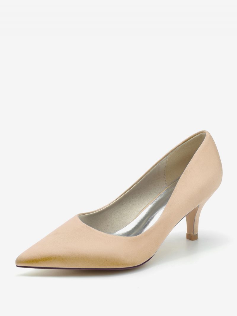 Chaussures Mariage Pour Femmes Escarpins Mariée Soie Et Satin Bout Pointu - Champagne