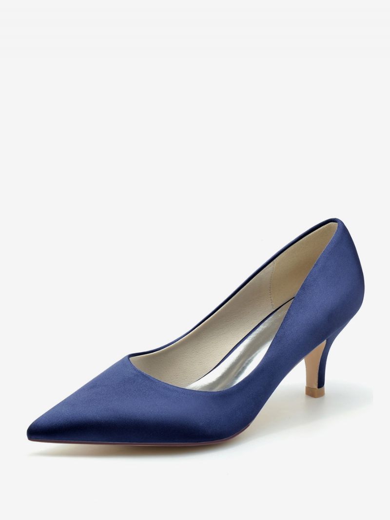 Chaussures Mariage Pour Femmes Escarpins Mariée Soie Et Satin Bout Pointu - Bleu Profond