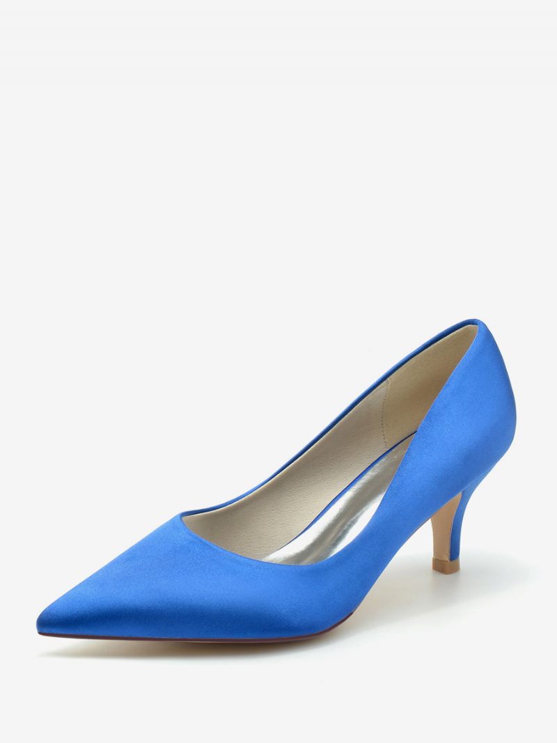 Chaussures Mariage Pour Femmes Escarpins Mariée Soie Et Satin Bout Pointu - Bleu Royal