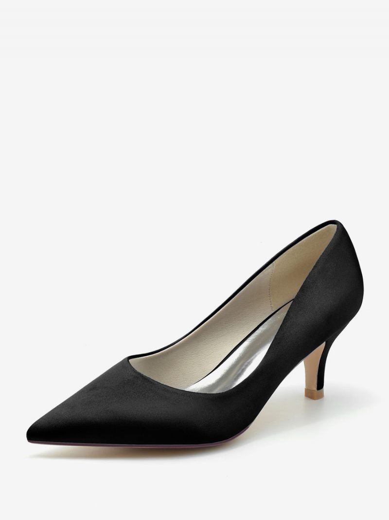 Chaussures Mariage Pour Femmes Escarpins Mariée Soie Et Satin Bout Pointu - Noir