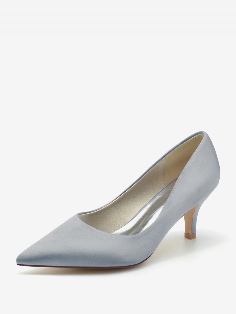 Chaussures Mariage Pour Femmes Escarpins Mariée Soie Et Satin Bout Pointu - Argent