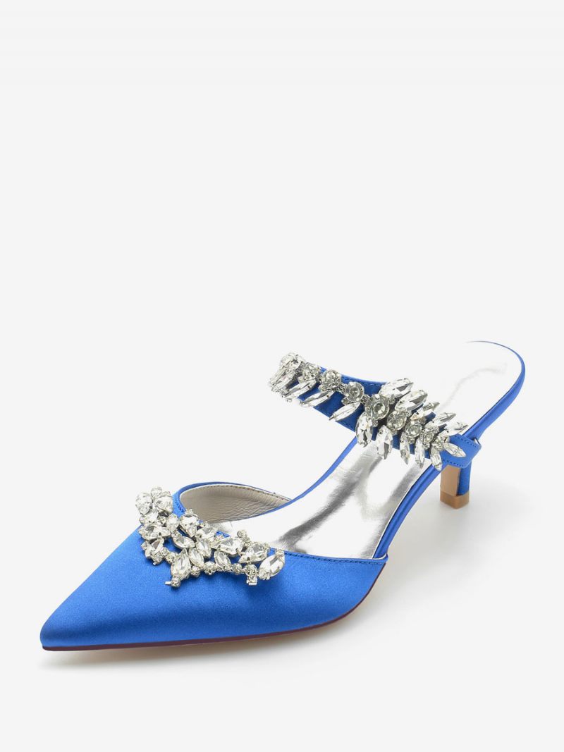 Chaussures Mariage Pour Femmes Escarpins Mariée Soie Et Satin Bout Pointu Strass - Bleu Royal