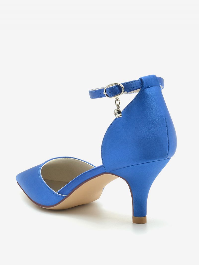 Chaussures Mariage Pour Femmes Escarpins Mariée Soie Et Satin Bout Pointu Strass - Bleu Royal