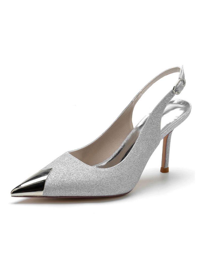 Chaussures Mariage Pour Femmes Escarpins Mariée À Talons Aiguilles Et Bride Arrière - Argent