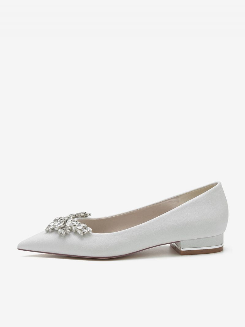 Chaussures Mariage Pour Femmes Mariée Plates À Bout Pointu Et Strass - Blanc