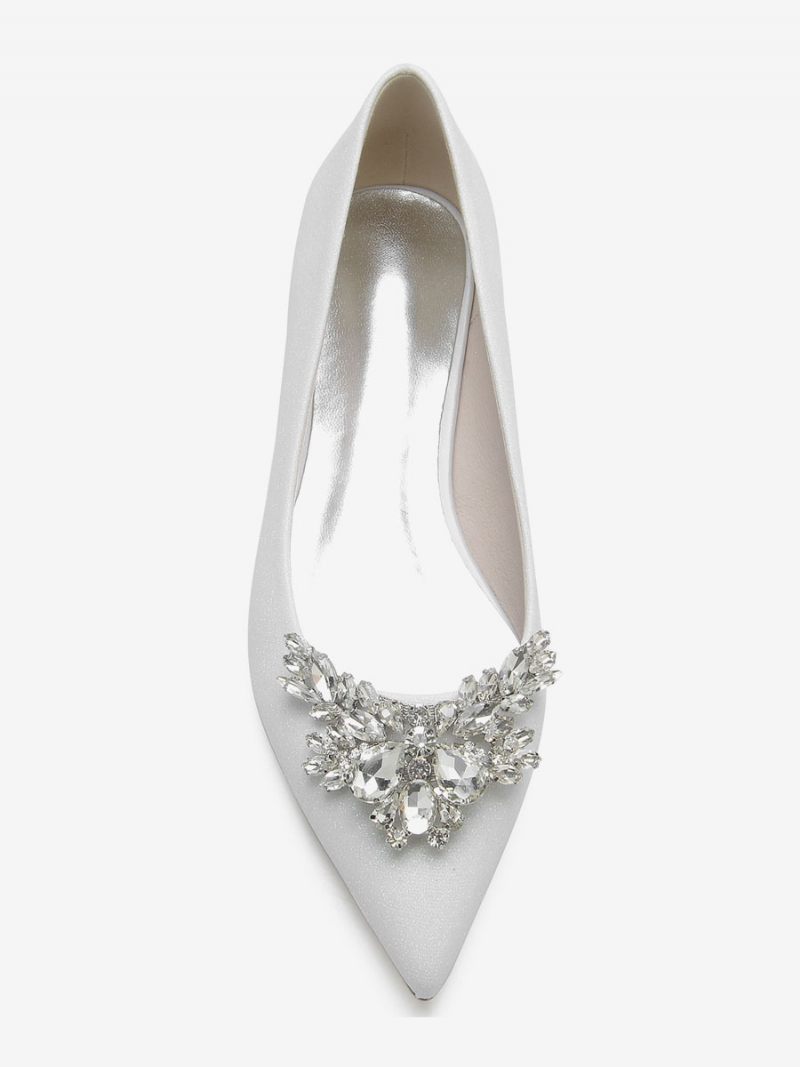 Chaussures Mariage Pour Femmes Mariée Plates À Bout Pointu Et Strass - Blanc