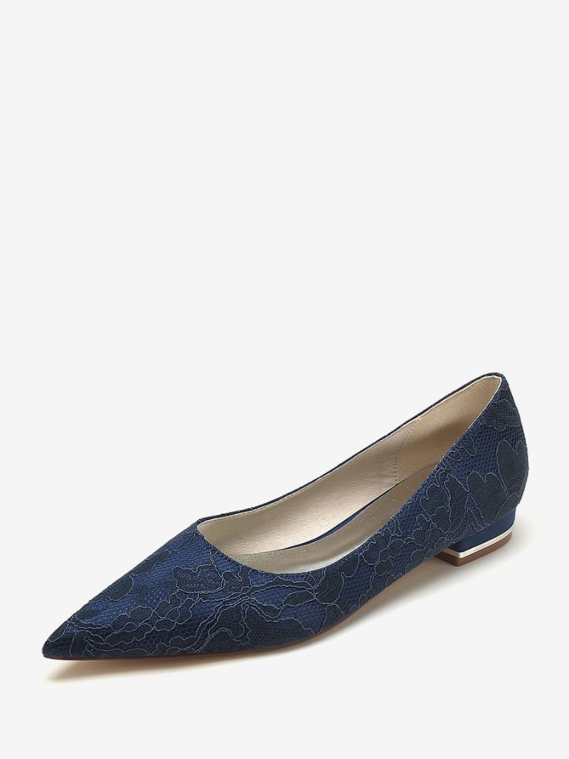 Chaussures Mariage Pour Femmes Mère La Mariée Dentelle Bout Pointu Brodé 1 Pouces - Bleu Profond