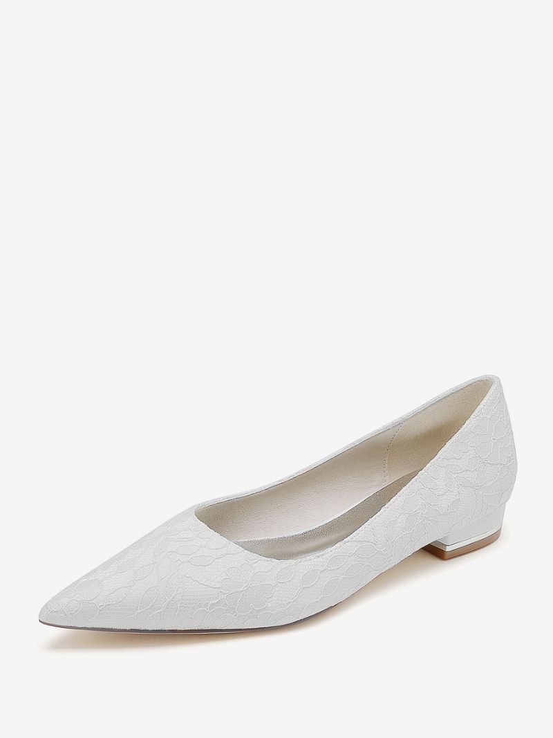 Chaussures Mariage Pour Femmes Mère La Mariée Dentelle Bout Pointu Brodé 1 Pouces - Blanc