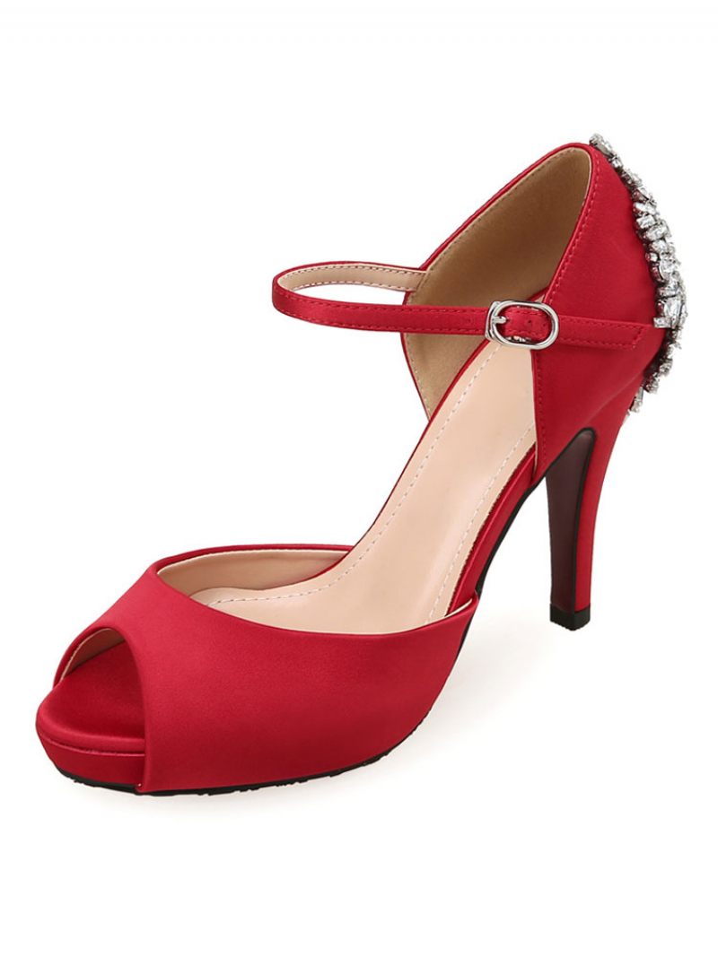 Chaussures Mariage Pour Femmes Plateforme Talons Mary Jane - Rouge