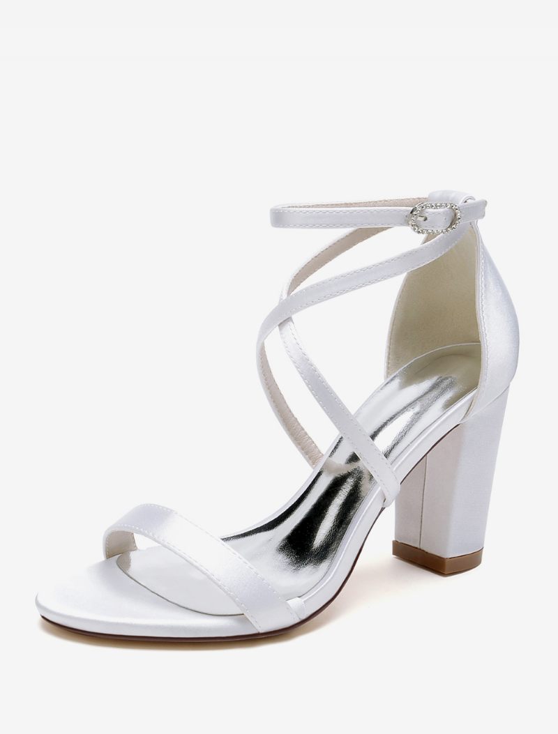 Chaussures Mariage Pour Femmes Sandales À Bout Ouvert Satin Blanc