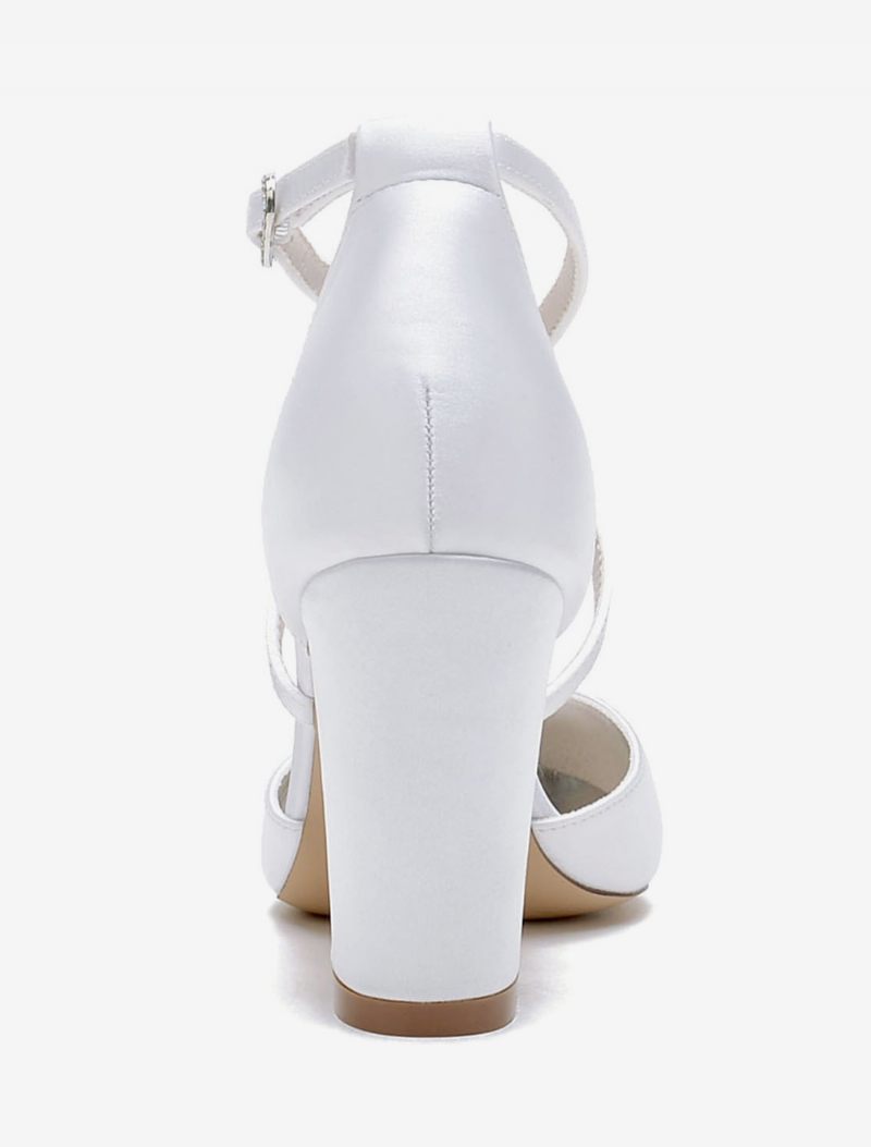 Chaussures Mariage Pour Femmes Sandales À Bout Ouvert Satin Blanc - Blanc