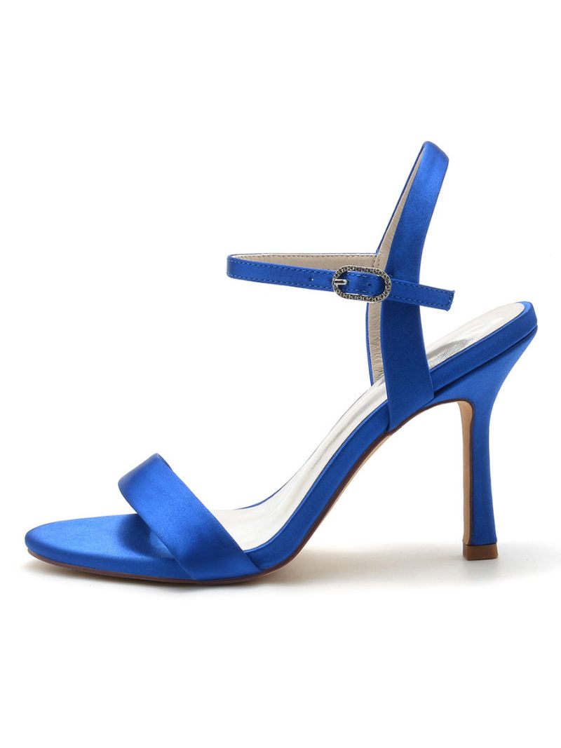 Chaussures Mariage Pour Femmes Satin À Bout Ouvert Et Talon Épais - Bleu Royal