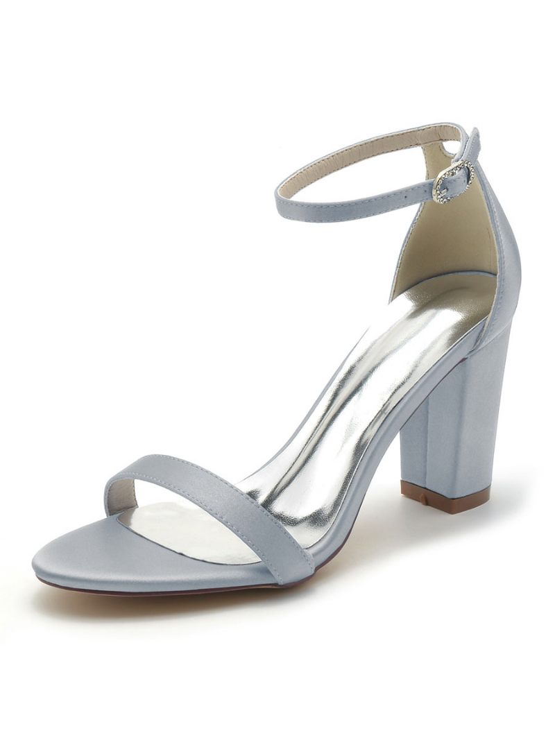 Chaussures Mariage Pour Femmes Satin À Bout Ouvert Et Talon Épais - Argent