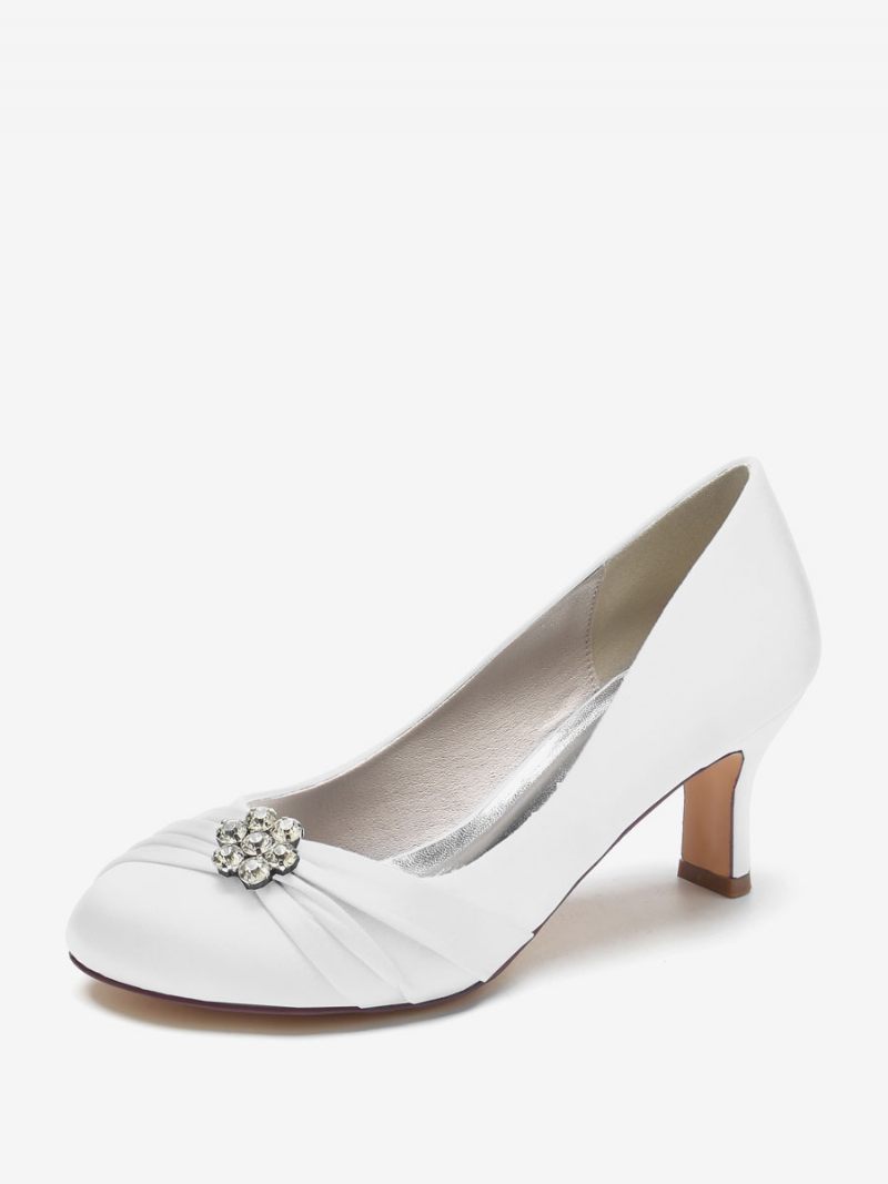 Chaussures Mariage Pour Femmes Satin Bout Rond Strass Talon Épais Mariée