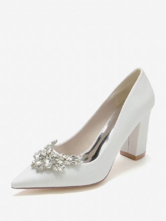 Chaussures Mariage Pour Femmes Strass Bout Pointu Mariée À Talons Épais