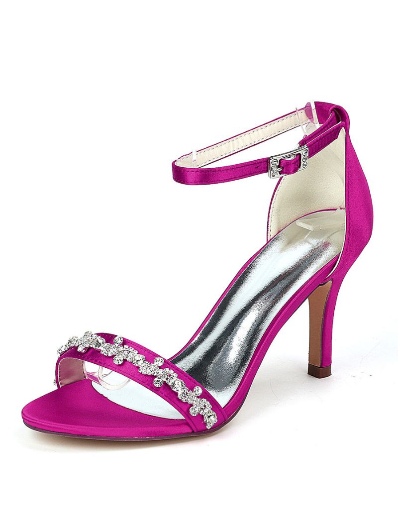 Chaussures Mariage Pour Femmes Strass Bride À La Cheville Sandales Talons Aiguilles - Violet