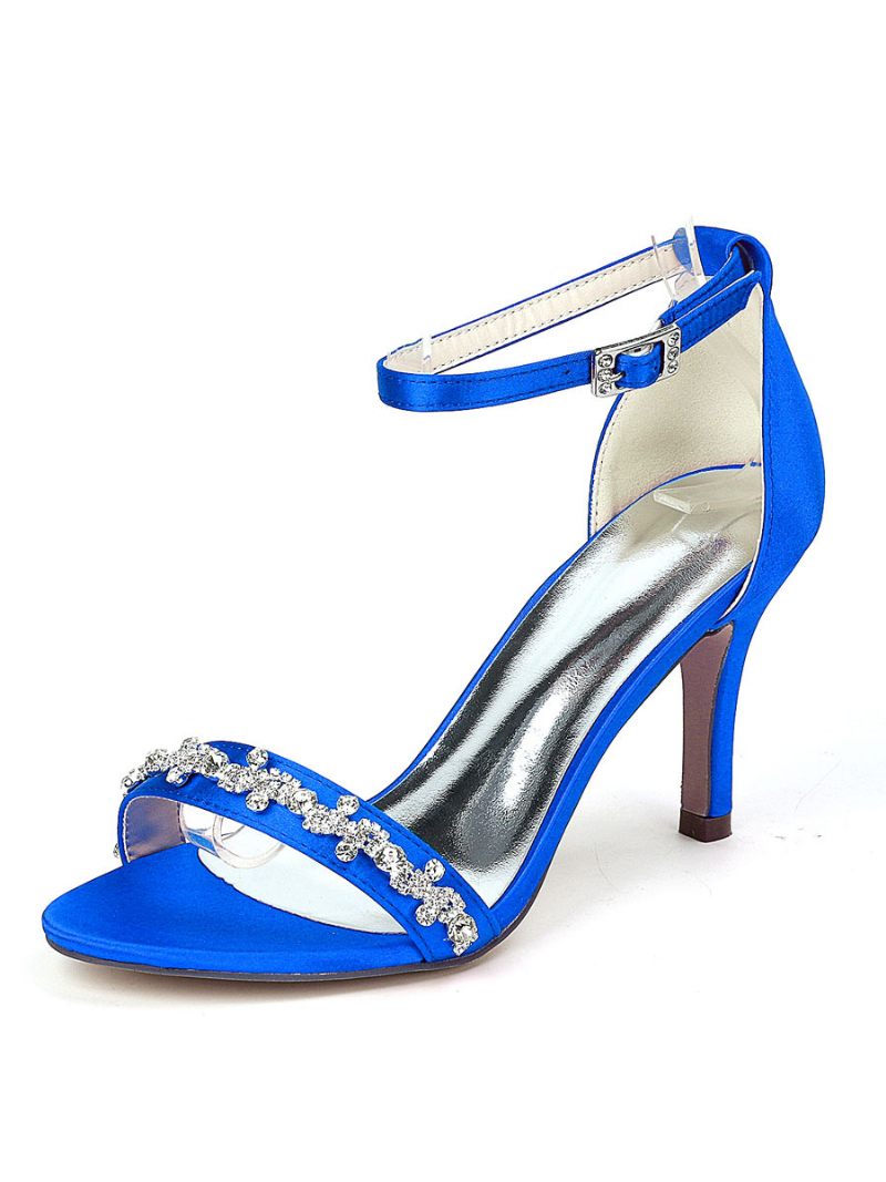 Chaussures Mariage Pour Femmes Strass Bride À La Cheville Sandales Talons Aiguilles - Bleu Royal