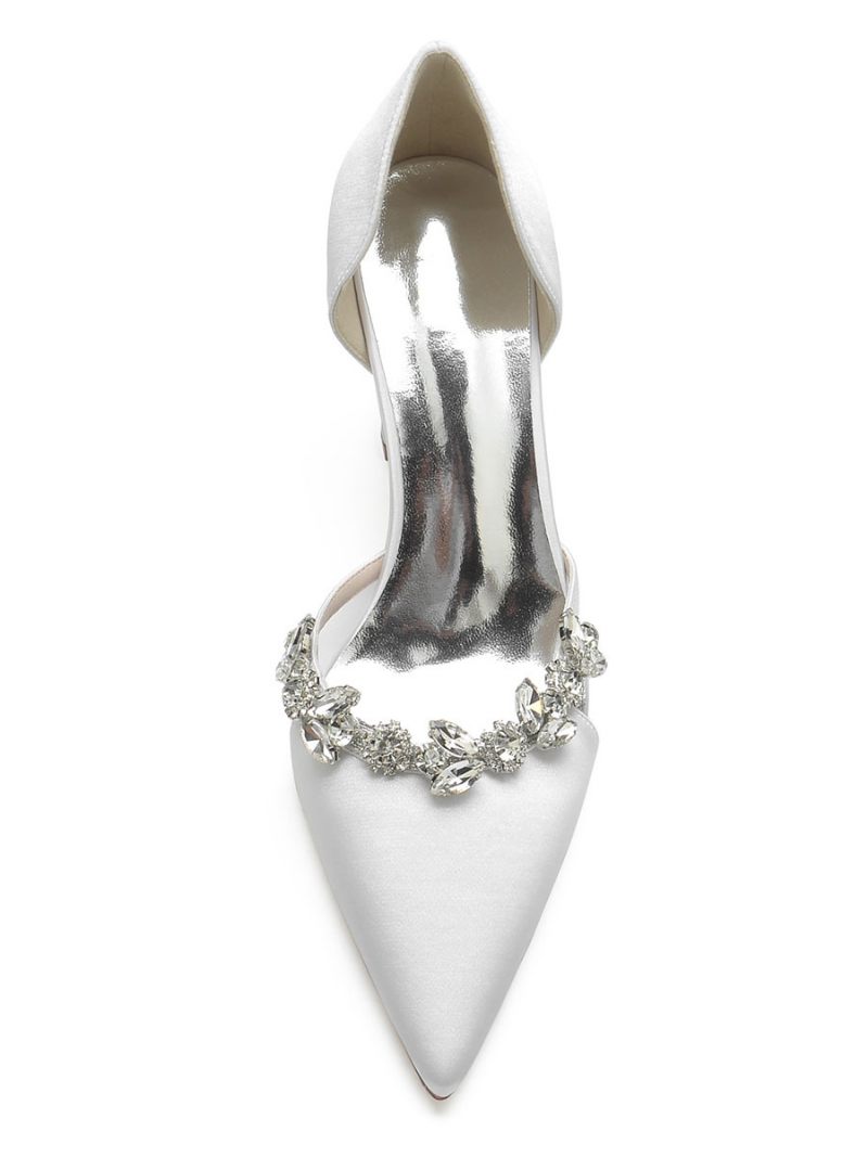 Chaussures Mariage Pour Femmes Strass Dorsay Escarpins À Talons Épais Satin - Blanc