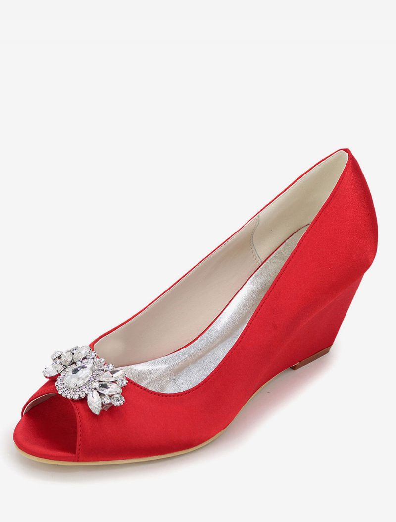 Chaussures Mariage Pour Femmes À Talons Compensés Strass - Rouge