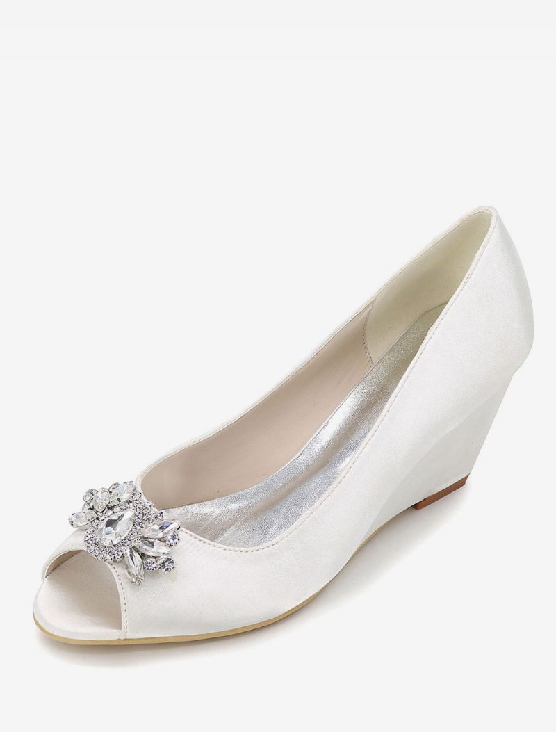 Chaussures Mariage Pour Femmes À Talons Compensés Strass - Blanc