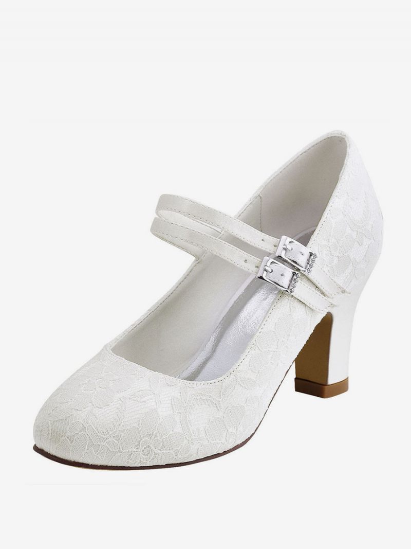 Chaussures Mariage Ivoire 2024 Femmes Bout Rond Mary Jane Mariée