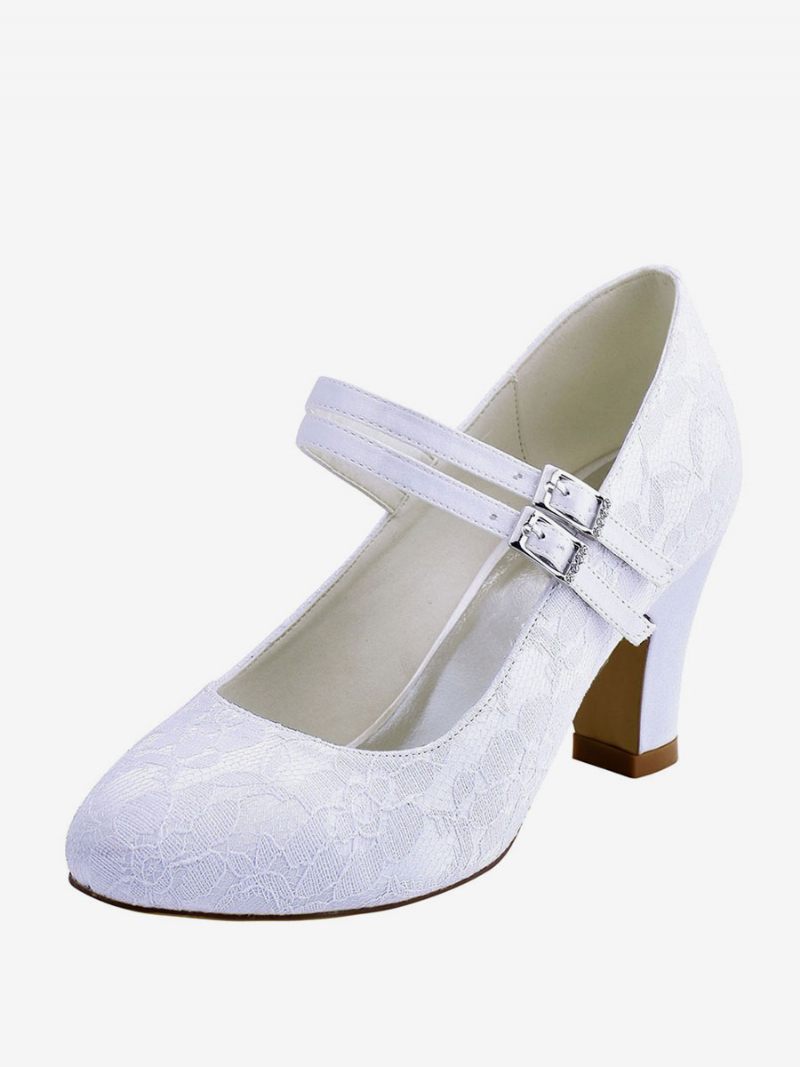 Chaussures Mariage Ivoire 2024 Femmes Bout Rond Mary Jane Mariée - Blanc