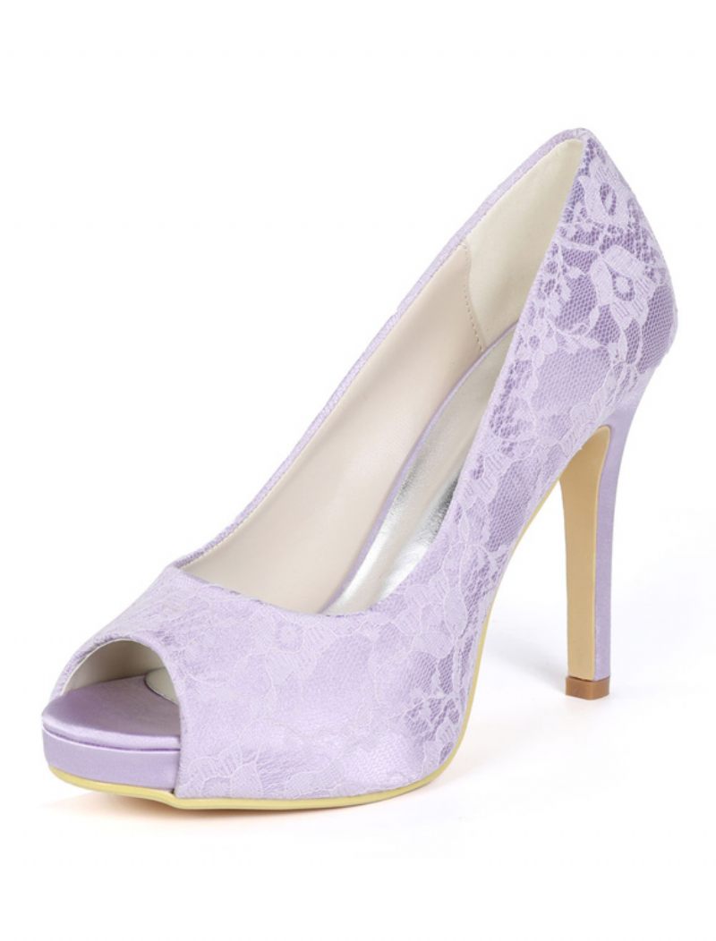 Chaussures Mariage Ivoire Pour Femmes Dentelle Peep Toe Talon Haut Mère Des Mariée - Violet