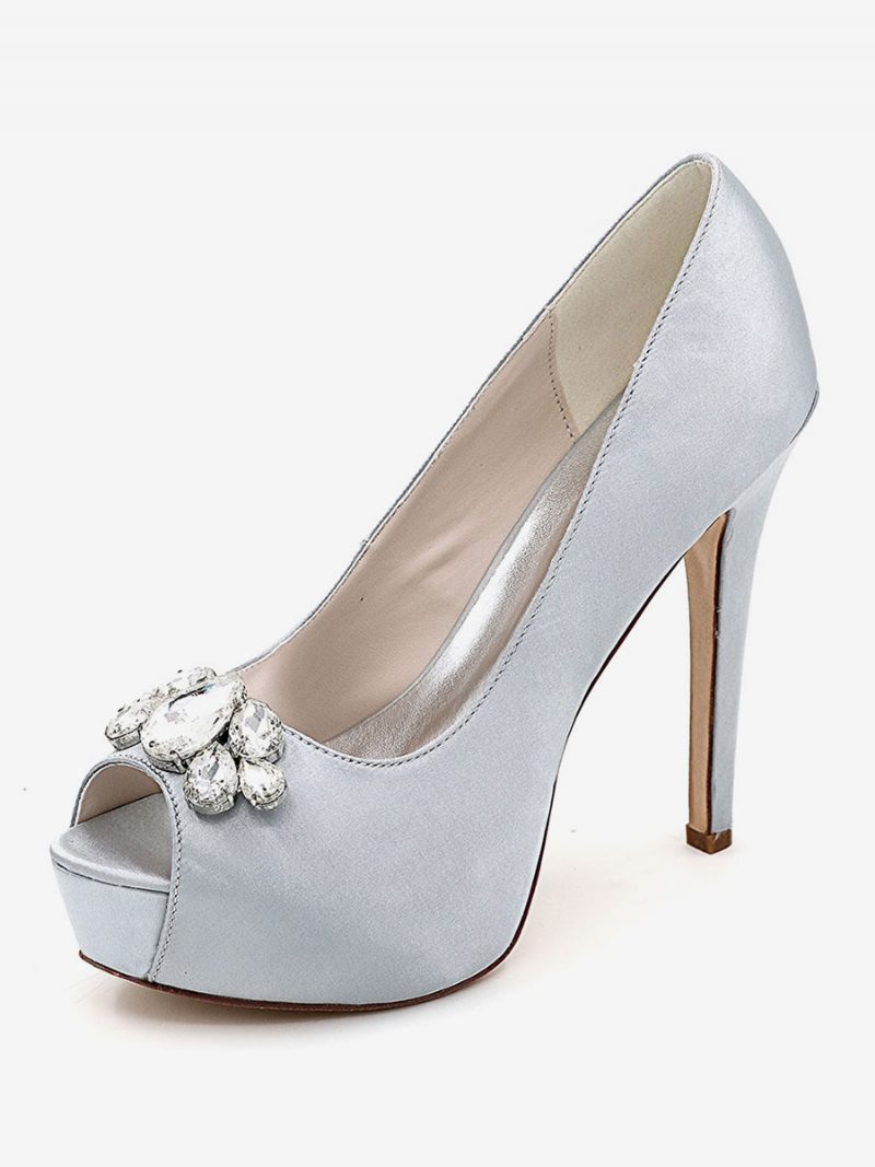 Chaussures Mariage À Plateforme Pour Femmes Escarpins Talons Aiguilles Bout Ouvert Satin