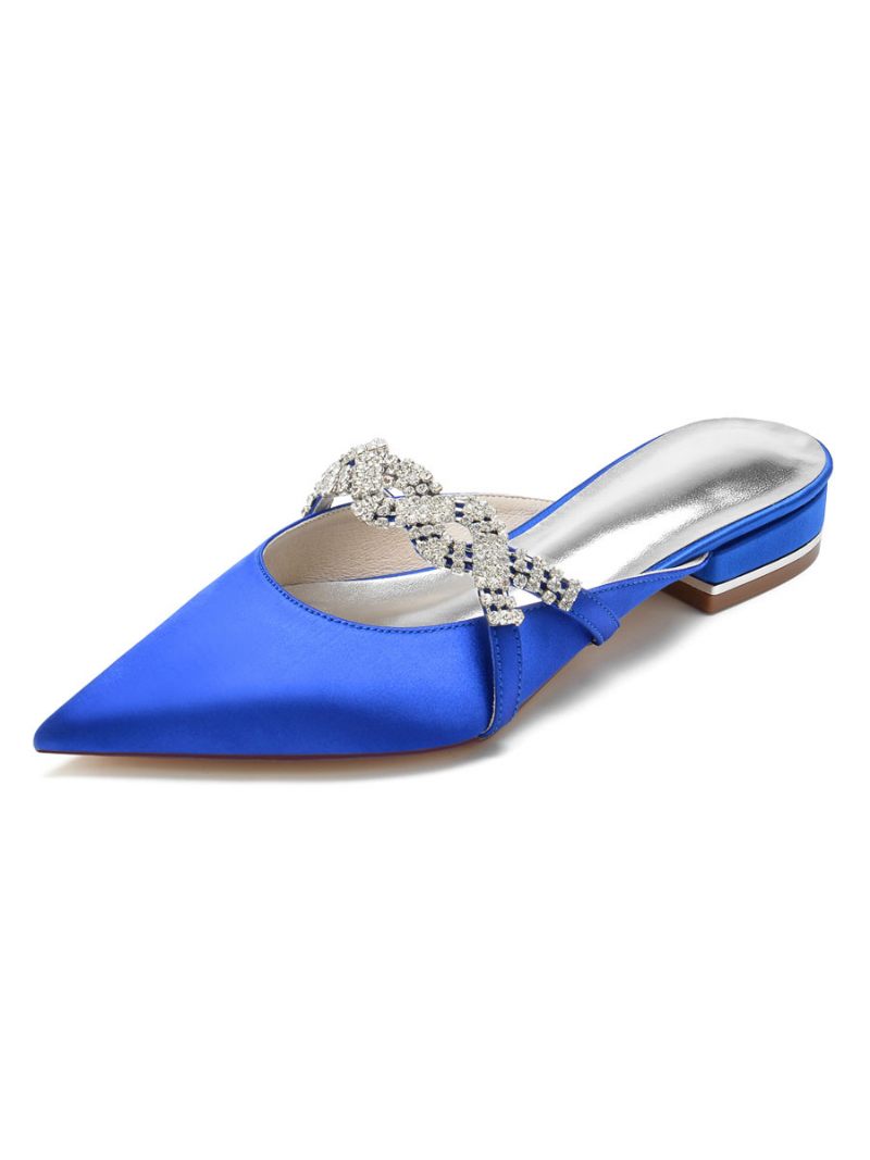 Chaussures Mariage Plates Avec Bride À La Cheville Et Strass Pour Femmes - Bleu Royal