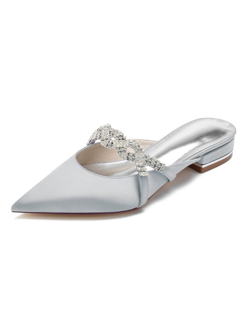 Chaussures Mariage Plates Avec Bride À La Cheville Et Strass Pour Femmes - Argent