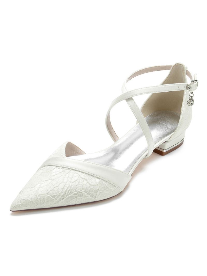 Chaussures Mariage Plates Dentelle Pour Femmes - Ivoire