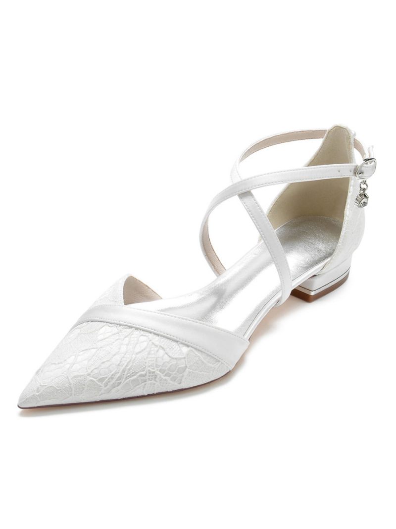 Chaussures Mariage Plates Dentelle Pour Femmes - Blanc