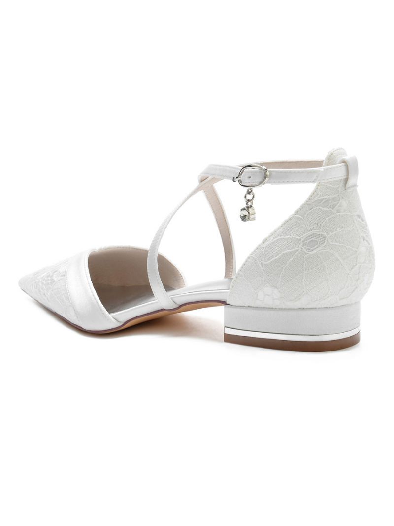 Chaussures Mariage Plates Dentelle Pour Femmes - Blanc