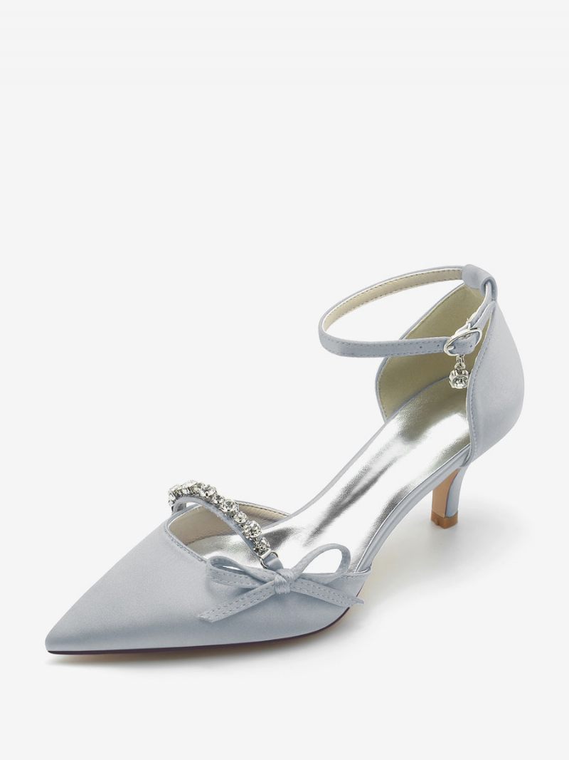 Chaussures Mariage Satin Pour Femmes Escarpins Mariée À Bout Pointu Avec Nœud Strass