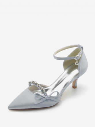 Chaussures Mariage Satin Pour Femmes Escarpins Mariée À Bout Pointu Avec Nœud Strass