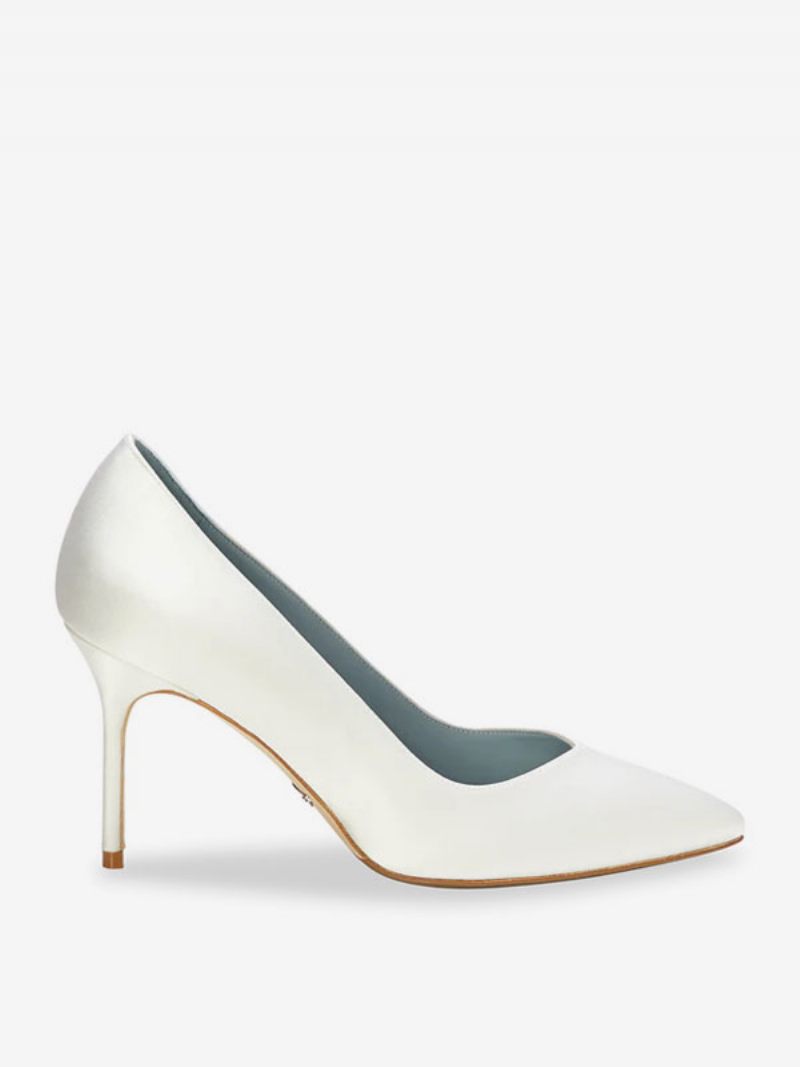 Chaussures Mariage Satin Pour Femmes Escarpins Mariée À Bout Pointu Et Talons Hauts - Blanc