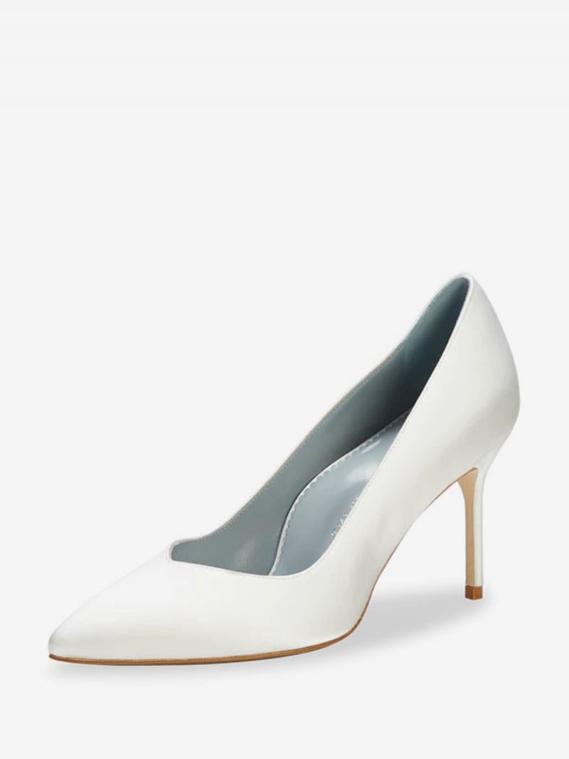 Chaussures Mariage Satin Pour Femmes Escarpins Mariée À Bout Pointu Et Talons Hauts - Blanc