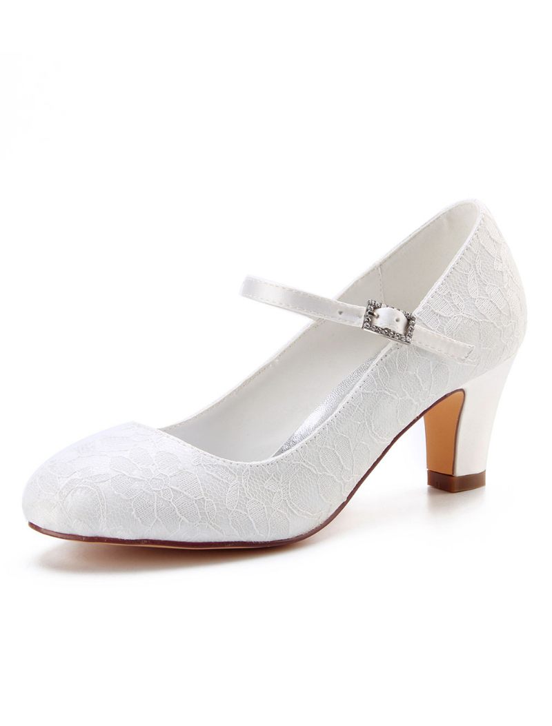 Chaussures Mariage Vintage Pour Femmes Mariée Dentelle À Bout Rond Avec Détail Boucle Mère La