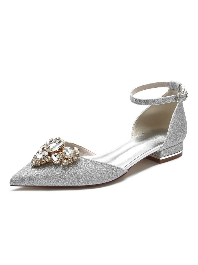 Chaussures Mariée Pour Femmes Avec Strass Et Bride À La Cheville - Argent