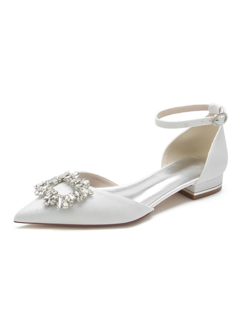 Chaussures Mariée Pour Femmes Avec Strass Et Bride Cheville Plates Satin